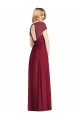 Bleu marine foncé Trompette Col V Mousseline Longue Robes demoiselle d'honneur Pas Cher