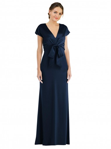 Bleu marine foncé Trompette Épaule Dénudée Crêpe Stretch Longue Formelles Robes demoiselle d'honneur / Robes de soirée / Robes de bal Pas Cher