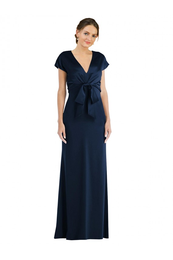 Bleu marine foncé Trompette Épaule Dénudée Crêpe Stretch Longue Formelles Robes demoiselle d'honneur / Robes de soirée / Robes de bal Pas Cher