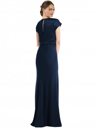 Bleu marine foncé Trompette Épaule Dénudée Crêpe Stretch Longue Formelles Robes demoiselle d'honneur / Robes de soirée / Robes de bal