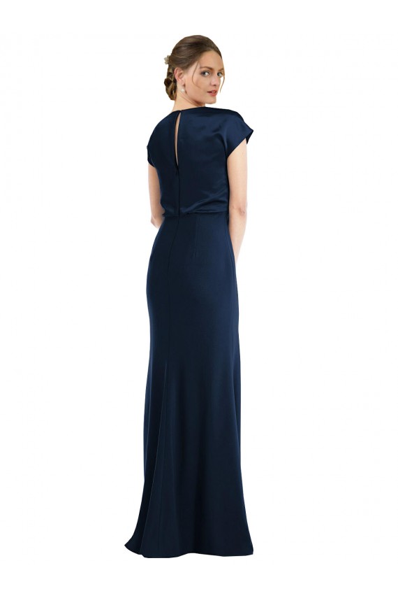 Bleu marine foncé Trompette Épaule Dénudée Crêpe Stretch Longue Formelles Robes demoiselle d'honneur / Robes de soirée / Robes de bal Pas Cher