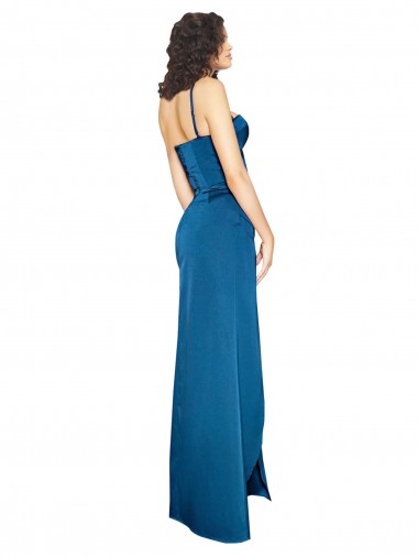 Bleu paon Fourreau Bretelles spaghetti Satiné Soyeux Longue Formelles Robes demoiselle d'honneur / Robes de soirée / Robes de bal