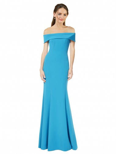 Bleu paon Fourreau Épaule Dénudée Crêpe Stretch Longue Formelles Robes demoiselle d'honneur / Robes de soirée / Robes de bal Pas Cher