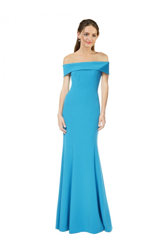 Bleu paon Fourreau Épaule Dénudée Crêpe Stretch Longue Formelles Robes demoiselle d'honneur / Robes de soirée / Robes de bal Pas Cher
