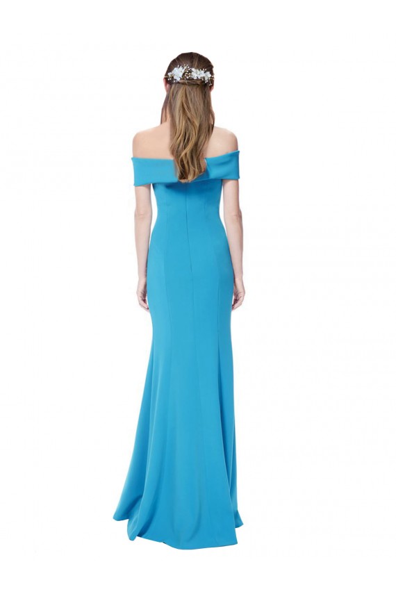 Bleu paon Fourreau Épaule Dénudée Crêpe Stretch Longue Formelles Robes demoiselle d'honneur / Robes de soirée / Robes de bal Pas Cher
