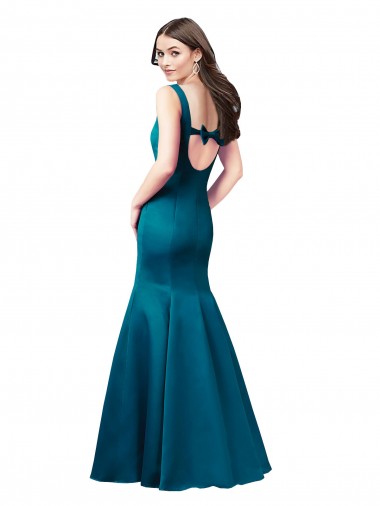 Bleu paon Sirène Bateau Satiné Longue Robes demoiselle d'honneur / Robes de bal