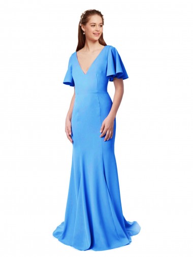Bleu paon Sirène Col V Balayage train Crêpe Stretch Longue Robes demoiselle d'honneur / Robes de bal Pas Cher