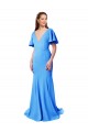 Bleu paon Sirène Col V Balayage train Crêpe Stretch Longue Robes demoiselle d'honneur / Robes de bal Pas Cher