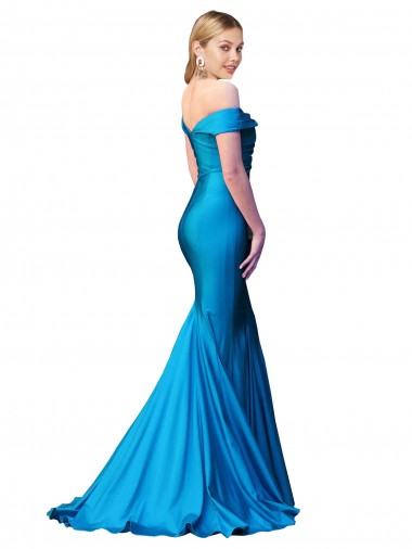 Bleu paon Sirène Épaule Dénudée Satiné Longue Formelles Robes demoiselle d'honneur / Robes de soirée / Robes de bal