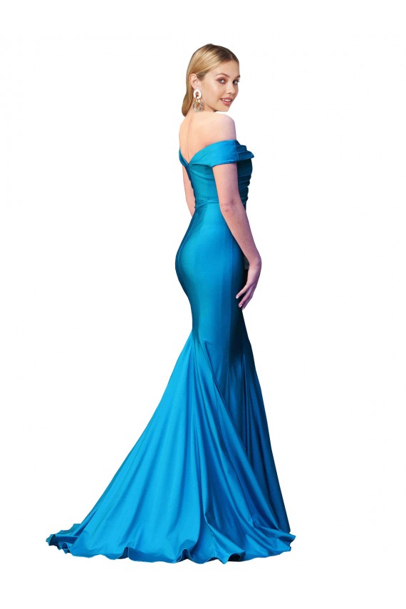 Bleu paon Sirène Épaule Dénudée Satiné Longue Formelles Robes demoiselle d'honneur / Robes de soirée / Robes de bal Pas Cher