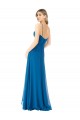 Bleu paon Trapèze Bretelles spaghetti Mousseline Longue Robes demoiselle d'honneur Pas Cher