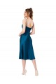 Bleu paon Trapèze Col V midi Satiné Soyeux Courte Robes demoiselle d'honneur / Robes de bal / Robes de cocktail Pas Cher