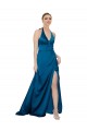 Bleu paon Trapèze Licou Satiné Soyeux Longue Formelles Robes demoiselle d'honneur / Robes de soirée / Robes de bal Pas Cher