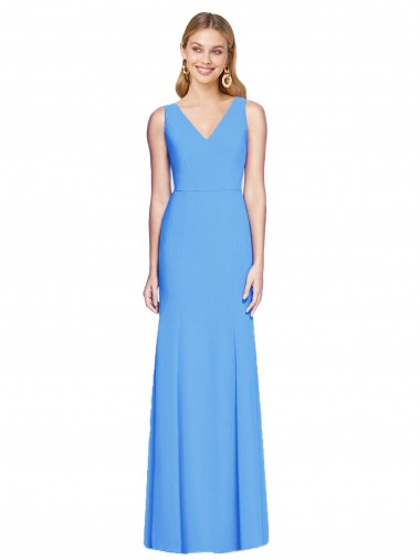Bleu paon Trompette Col V Crêpe Stretch Longue Robes demoiselle d'honneur / Robes de bal Pas Cher