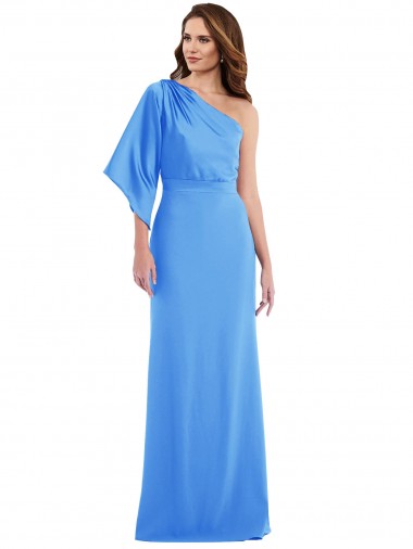 Bleu paon Trompette Crêpe Stretch Longue Robes demoiselle d'honneur / Robes de bal Pas Cher
