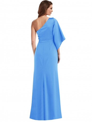 Bleu paon Trompette Crêpe Stretch Longue Robes demoiselle d'honneur / Robes de bal