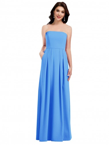 Bleu paon Trompette Sans bretelle Crêpe Stretch Longue Robes demoiselle d'honneur / Robes de bal Pas Cher