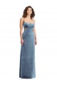 Bleu poussiéreux Fourreau Col Carré Velours Stretch Longue Formelles Robes demoiselle d'honneur / Robes de soirée / Robes de bal Pas Cher