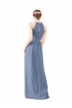Bleu poussiéreux Fourreau Licou Col Haut Mousseline Longue Robes demoiselle d'honneur Pas Cher