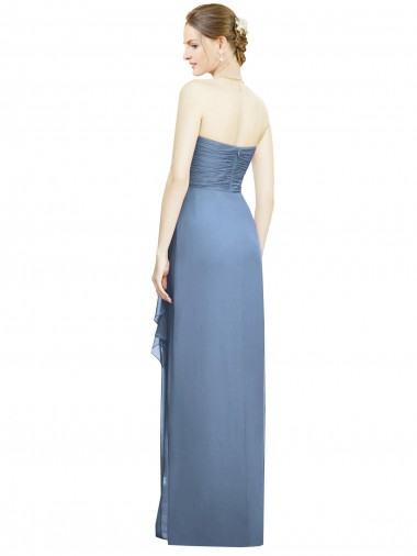 Bleu poussiéreux Fourreau Sans bretelle Mousseline Longue Robes demoiselle d'honneur