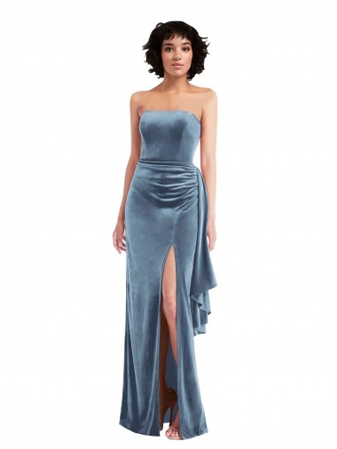 Bleu poussiéreux Fourreau Sans bretelle Velours Stretch Longue Formelles Robes demoiselle d'honneur / Robes de soirée / Robes de bal Pas Cher