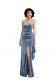 Bleu poussiéreux Fourreau Sans bretelle Velours Stretch Longue Formelles Robes demoiselle d'honneur / Robes de soirée / Robes de bal Pas Cher