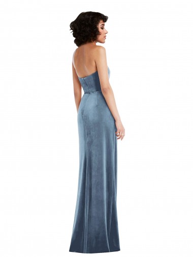 Bleu poussiéreux Fourreau Sans bretelle Velours Stretch Longue Formelles Robes demoiselle d'honneur / Robes de soirée / Robes de bal