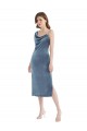 Bleu poussiéreux Fourreau Velours Stretch Longue Robes demoiselle d'honneur / Robes de bal Pas Cher
