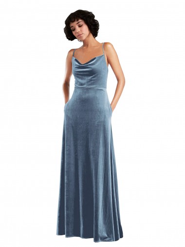 Bleu poussiéreux Fourreau Velours Stretch Longue Robes demoiselle d'honneur / Robes de bal Pas Cher