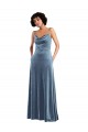 Bleu poussiéreux Fourreau Velours Stretch Longue Robes demoiselle d'honneur / Robes de bal Pas Cher