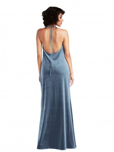 Bleu poussiéreux Fourreau Velours Stretch Longue Robes demoiselle d'honneur / Robes de bal