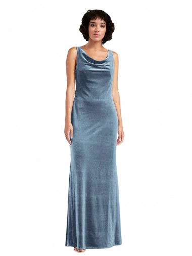 Bleu poussiéreux Fourreau Velours Stretch Longue Robes demoiselle d'honneur / Robes de bal Pas Cher