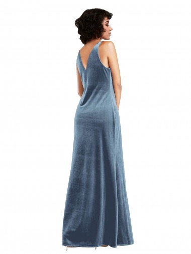 Bleu poussiéreux Fourreau Velours Stretch Longue Robes demoiselle d'honneur / Robes de bal