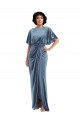 Bleu poussiéreux Fourreau Velours Stretch Longue Robes demoiselle d'honneur / Robes de bal Pas Cher