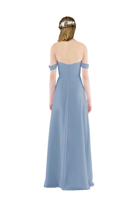 Bleu poussiéreux Fourreau Épaule Dénudée Mousseline Longue Robes demoiselle d'honneur Pas Cher