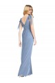 Bleu poussiéreux Sirène Col V Mousseline Longue Robes demoiselle d'honneur Pas Cher