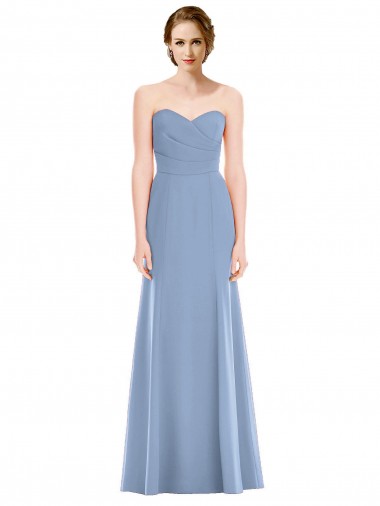 Bleu poussiéreux Sirène Sans bretelle Mousseline Longue Robes demoiselle d'honneur Pas Cher