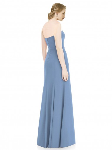 Bleu poussiéreux Sirène Sans bretelle Mousseline Longue Robes demoiselle d'honneur