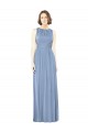Bleu poussiéreux Trapèze Bateau Mousseline Longue Robes demoiselle d'honneur
