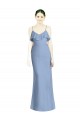 Bleu poussiéreux Trapèze Bretelles spaghetti Col V Mousseline Longue Robes demoiselle d'honneur Pas Cher