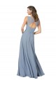 Bleu poussiéreux Trapèze Bretelles spaghetti Col V Mousseline Longue Robes demoiselle d'honneur Pas Cher