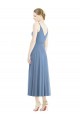 Bleu poussiéreux Trapèze Bretelles spaghetti Mousseline Courte Robes demoiselle d'honneur Pas Cher