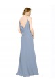 Bleu poussiéreux Trapèze Bretelles spaghetti Mousseline Longue Robes demoiselle d'honneur Pas Cher