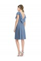 Bleu poussiéreux Trapèze Col V Mousseline Courte Robes demoiselle d'honneur Pas Cher