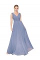 Bleu poussiéreux Trapèze Col V Mousseline Longue Formelles Robes demoiselle d'honneur / Robes de soirée / Robes de bal Pas Cher