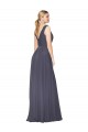 Bleu poussiéreux Trapèze Col V Mousseline Longue Formelles Robes demoiselle d'honneur / Robes de soirée / Robes de bal Pas Cher