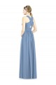 Bleu poussiéreux Trapèze Col V Mousseline Longue Robes demoiselle d'honneur Pas Cher