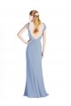 Bleu poussiéreux Trapèze Col V Mousseline Longue Robes demoiselle d'honneur Pas Cher