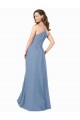Bleu poussiéreux Trapèze Col V Mousseline Longue Robes demoiselle d'honneur Pas Cher