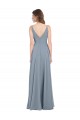 Bleu poussiéreux Trapèze Col V Mousseline Longue Robes demoiselle d'honneur Pas Cher